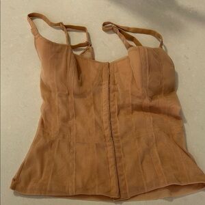 Necessary Objects Tan Mesh Corset-Style Bra Top